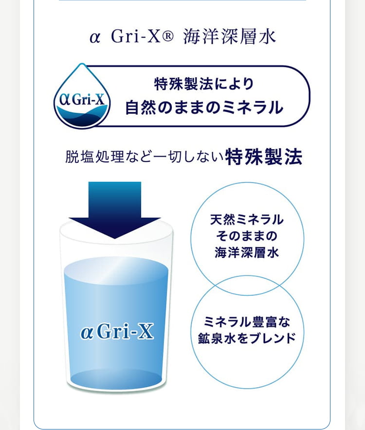 αGri-XR海洋深層水 特殊製法により自然のままのミネラル 脱塩処理など一切しない特殊製法